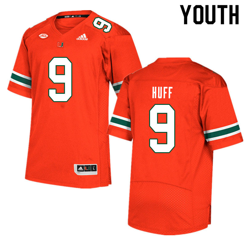 Youth #9 Avery Huff Miami Hurricanes College Football Jerseys Sale-Orange